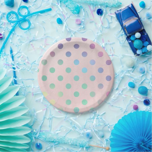 ピンクレインボーパステル水玉模様バースデーパーティー ペーパープレート (パーティー)