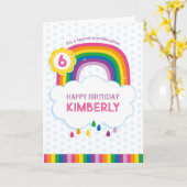 ピンクレインボーパーソナライズされた誕生日カー子供へド カード (黄色い花)