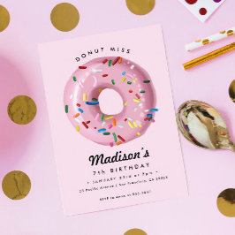 ピンクレインボーブランクルドーナツ誕生日パーティー 招待状