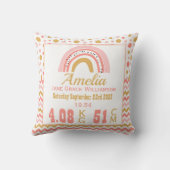 ピンクレインボーメトリック生まれたばかりの誕生統計 クッション (裏面)