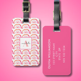 ピンクレインボーモノグラムイニシャル ラゲッジタグ