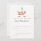 ピンクレインボーユニコーンガールベビーシャワーベビー憶測 招待状 (正面)