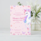 ピンクレインボーユニコーンマジカル誕生日招待状 招待状 (スタンド正面)