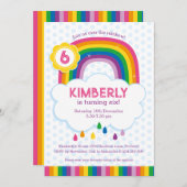 ピンクレインボー子供の誕生日パーティの招待状 招待状 (正面/裏面)