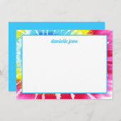 ピンクレインボー絞り染めパーソナライズされたフラットノートカード 招待状 (正面/裏面)