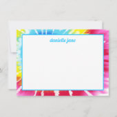 ピンクレインボー絞り染めパーソナライズされたフラットノートカード 招待状 (正面)