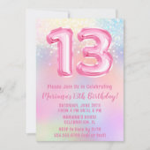 ピンクレインボー13誕生日 招待状 (正面)