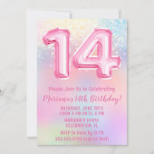 ピンクレインボー14誕生日 招待状 (正面)