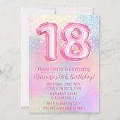 ピンクレインボー18誕生日 招待状 (正面)