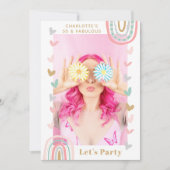ピンクレインボー50と素晴らしいモダン誕生日パーティー 招待状 (正面)