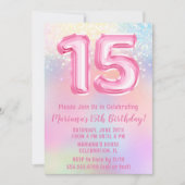 ピンクレインボー 15歳の誕生日 招待状 (正面)