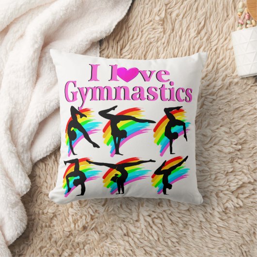 ピンクレインボーI愛する体操デザイン クッション (ブランケット)