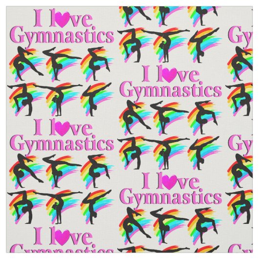 ピンクレインボーI愛する体操デザイン ファブリック (見本)