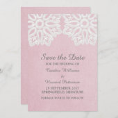ピンクレエレガントース日付の保存招待状 セーブザデート (正面/裏面)