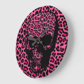 ピンクレオパードスキンプリントパンクスカル ラージ壁時計 (傾斜)