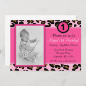 ピンクレオパードフォト誕生日招待状 招待状 (正面/裏面)