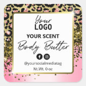 ピンクレオパード印刷ホワイト金ゴールド体バターラベル スクエアシール (正面)