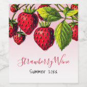 ピンクレグラデーションッドヴィンテージイチゴイラストレーション ワインラベル (シングルラベル)