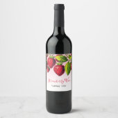 ピンクレグラデーションッドヴィンテージイチゴイラストレーション ワインラベル (正面)