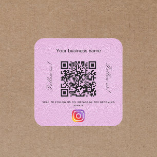ピンクレザーのビジネス名qrコードインスタグラム スクエアシール