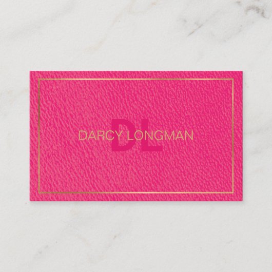 ピンクレザーグレインルックブラック炭金ゴールド 名刺 (正面)