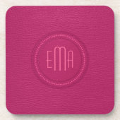 ピンクレザーフェイクルックモノグラム コースター (正面)