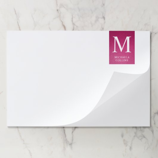 ピンクレザーモノグラム名前をカスタムする パーソナライズされた ペーパーパッド (折り畳み)