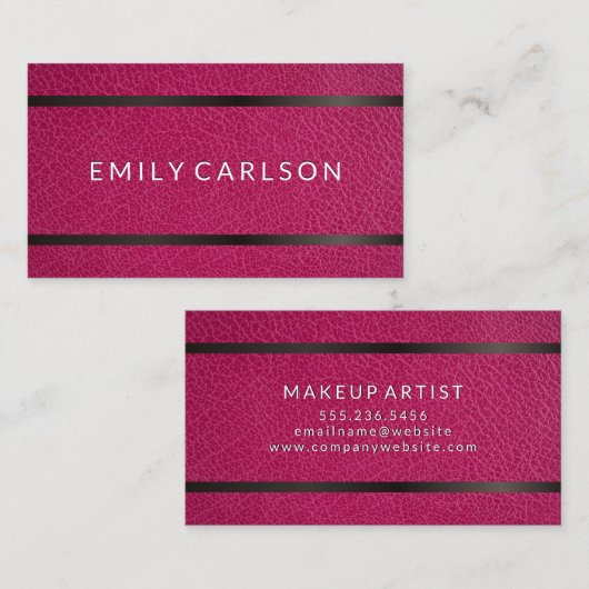 ピンクレザー |メタリックアクセントバー 名刺 (正面/裏面)