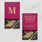 ピンクレザー |黒い金ゴールド大理石 名刺 (正面/裏面)