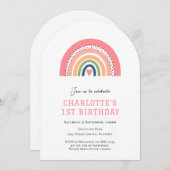 ピンクレシンプルインボー誕生日の招待状 招待状 (正面/裏面)