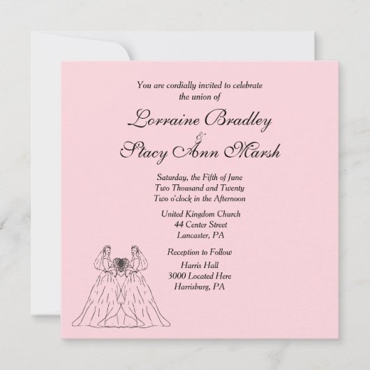 ピンクレズビアン結婚式招待状 招待状 (正面)