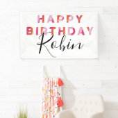 ピンクレターズシンプルスタイルパーソナライズされた誕生日 横断幕 (インサイチュ)