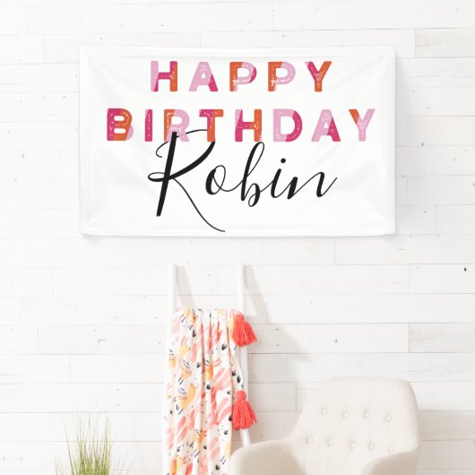 ピンクレターズシンプルスタイルパーソナライズされた誕生日 横断幕 (インサイチュ)