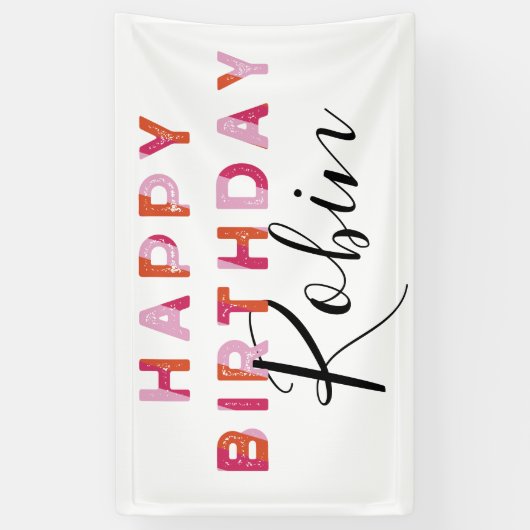 ピンクレターズシンプルスタイルパーソナライズされた誕生日 横断幕 (縦)