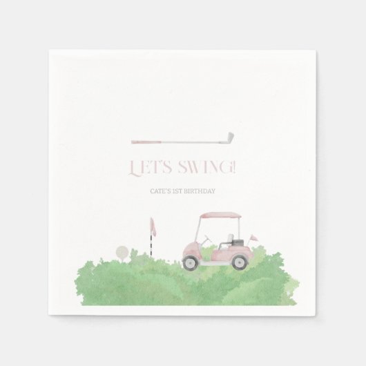 ピンクレッツパーティーゴルフ誕生日 スタンダードカクテルナプキン (正面)