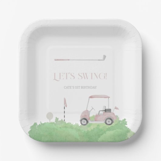 ピンクレッツパーティーゴルフ誕生日 ペーパープレート (正面)