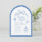 ピンクレッドお洒落レトロ手描きブライダルシャワー 招待状 (スタンド正面)