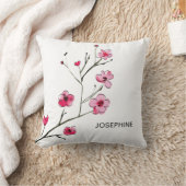 ピンクレッドさくらんぼブロッサム水彩フラワーズカスタム クッション (ブランケット)