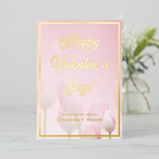 ピンクレッドと金ゴールドビジネスのバレンタインデフォイル 箔招待状 (立ち正面)