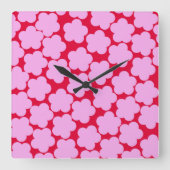 ピンクレッドはっきりしたY2Kワイルドフラワーホームデコ鮮やかール スクエア壁時計 (正面)