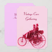 ピンクレッドを集めるヴィンテージカー明るい赤紫色 案内状 (正面/裏面)