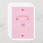 ピンクレッドアローバレンタインデーパーティの招待状 招待状 (正面/裏面)