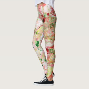 ピンクレッドイエローグリーントレンディーモダン抽象芸術 レギンス