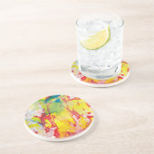 ピンクレッドイエローブルーグリーン大理石ルック抽象芸術 コースター (側面)