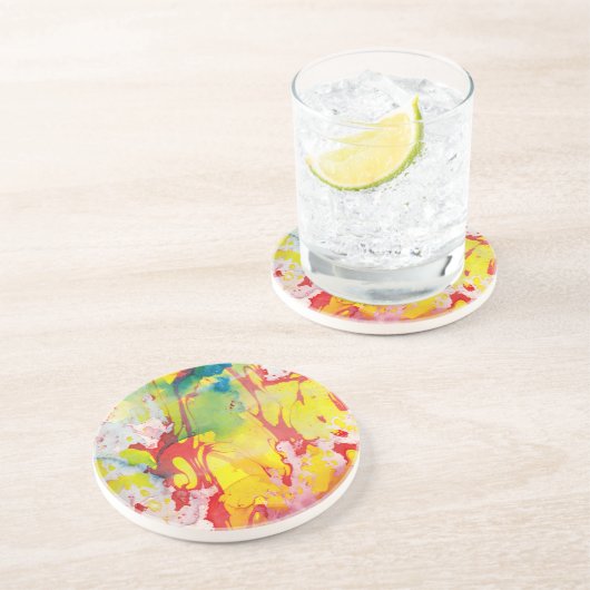 ピンクレッドイエローブルーグリーン大理石ルック抽象芸術 コースター (側面)