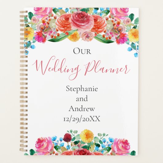 ピンクレッドイエローブルーフローラエレガントな結婚式 プランナー手帳 (正面)
