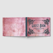 ピンクレッドインスパイアヴィンテージパーソナライズされた結婚ズ ゲストブック (全面)
