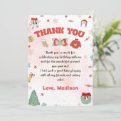 ピンクレッドウィンタークリスマス誕生日サンキューカード サンキューカード (スタンド正面)