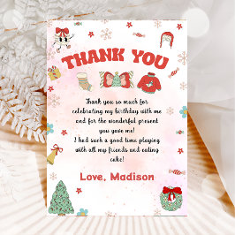 ピンクレッドウィンタークリスマス誕生日サンキューカード サンキューカード