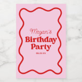ピンクレッドウェー縁どブバースデーパーティミニ ワインラベル (シングルラベル)